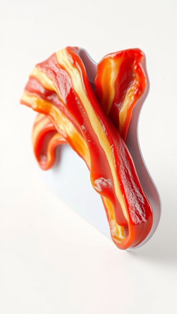 A 3D icon of crispy bacon with wavy edges and golden brown color, rendered for a graphic design application.